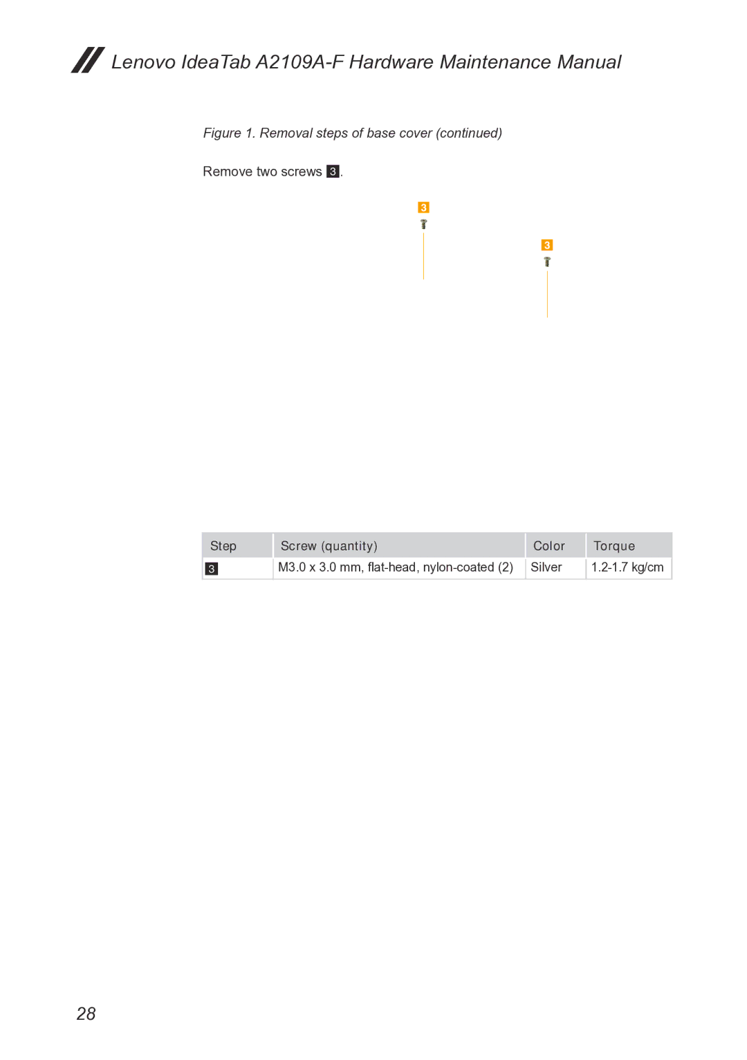 Lenovo A2109, 2290XF2 manual Removal steps of base cover 