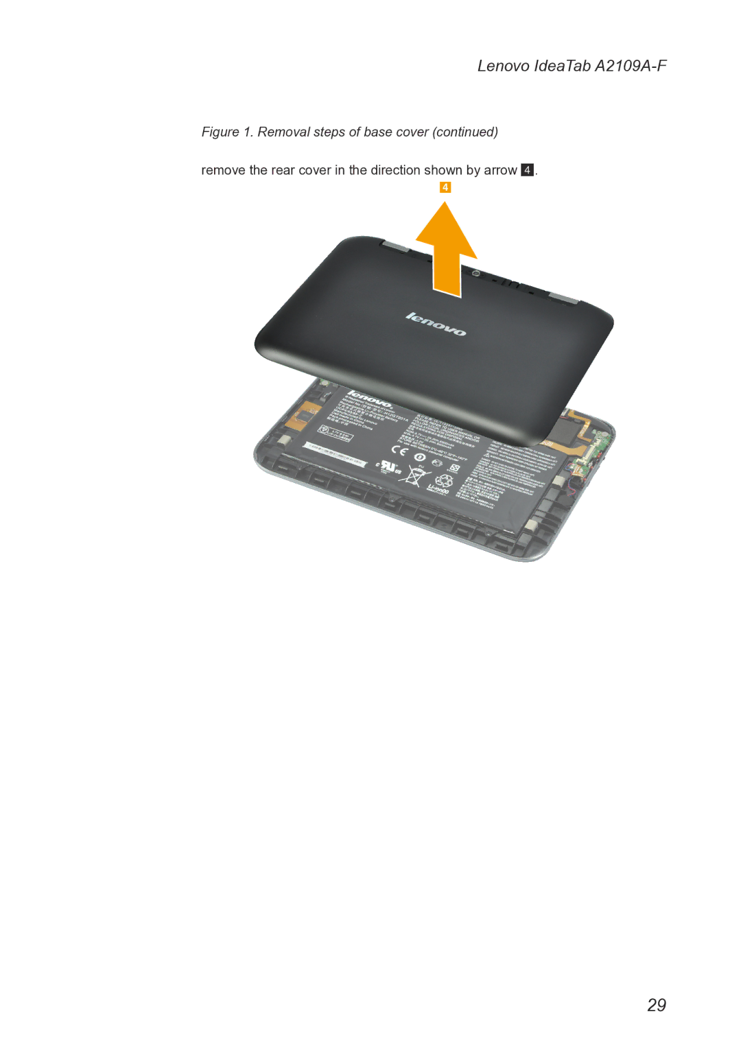 Lenovo 2290XF2, A2109 manual Remove the rear cover in the direction shown by arrow 