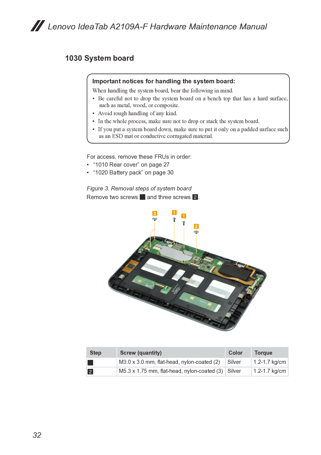 Lenovo A2109, 2290XF2 manual System board, Important notices for handling the system board 