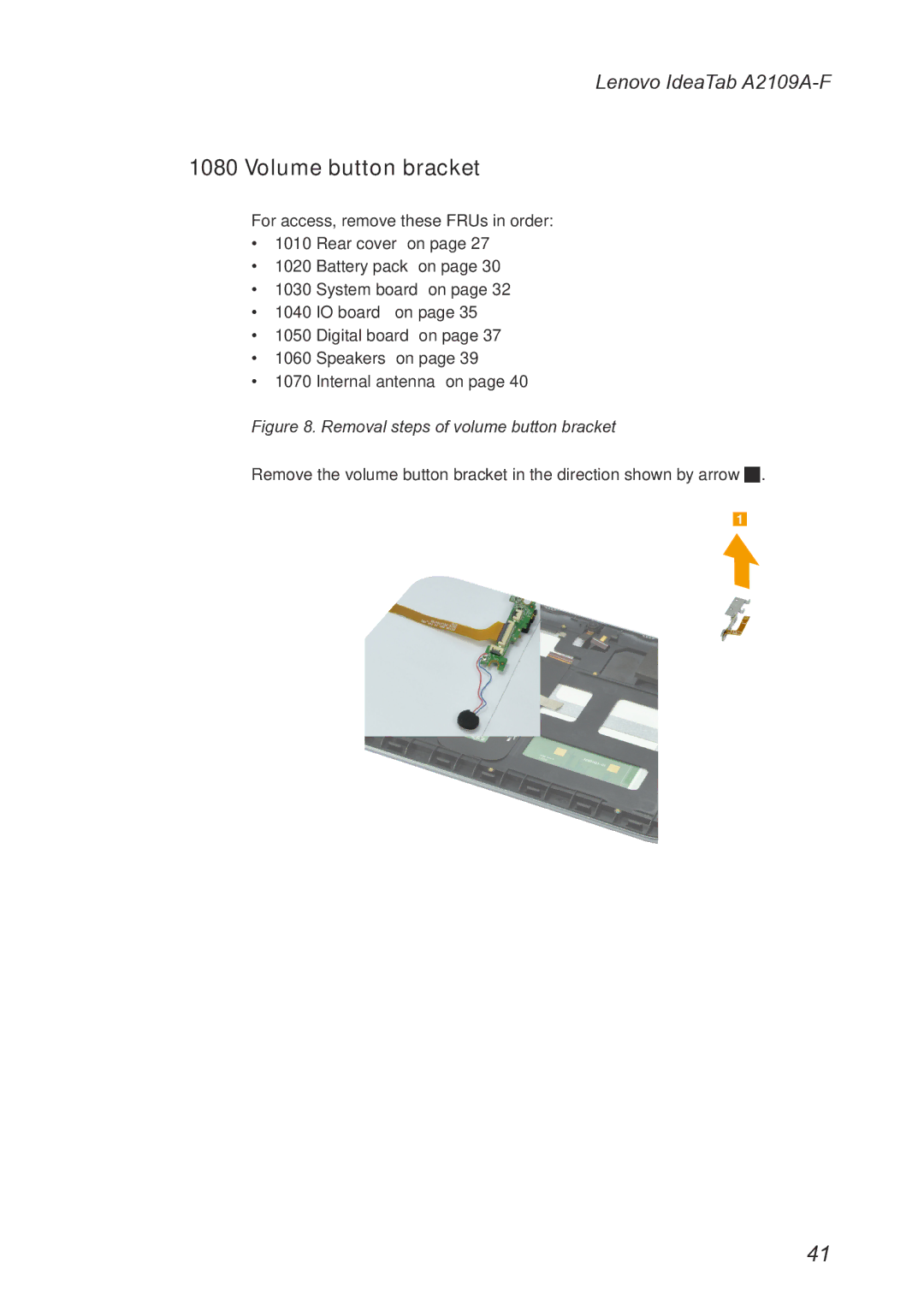 Lenovo 2290XF2, A2109 manual Volume button bracket, Removal steps of volume button bracket 