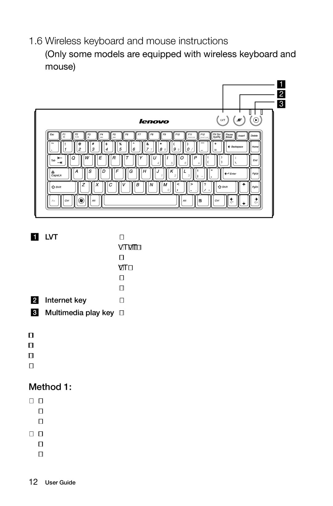 Lenovo A3 manual Wireless keyboard and mouse instructions, Method 