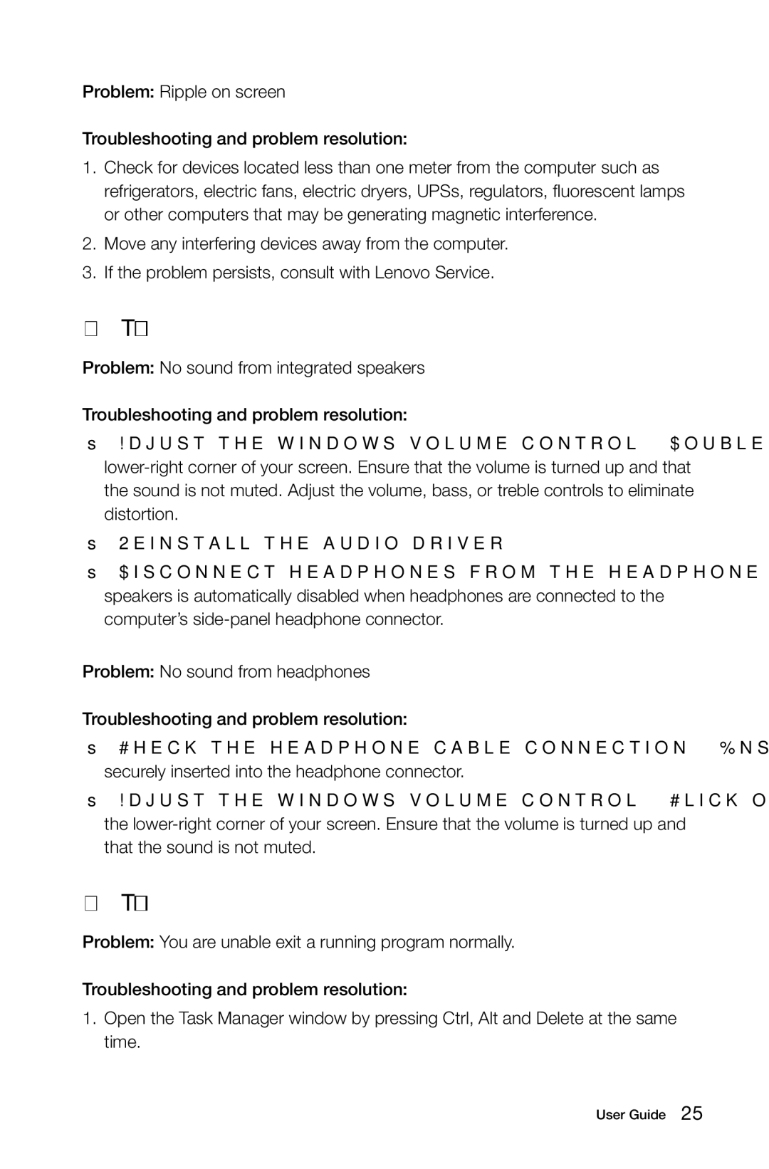 Lenovo A3 manual Troubleshooting Audio Problems, Troubleshooting Software Problems 