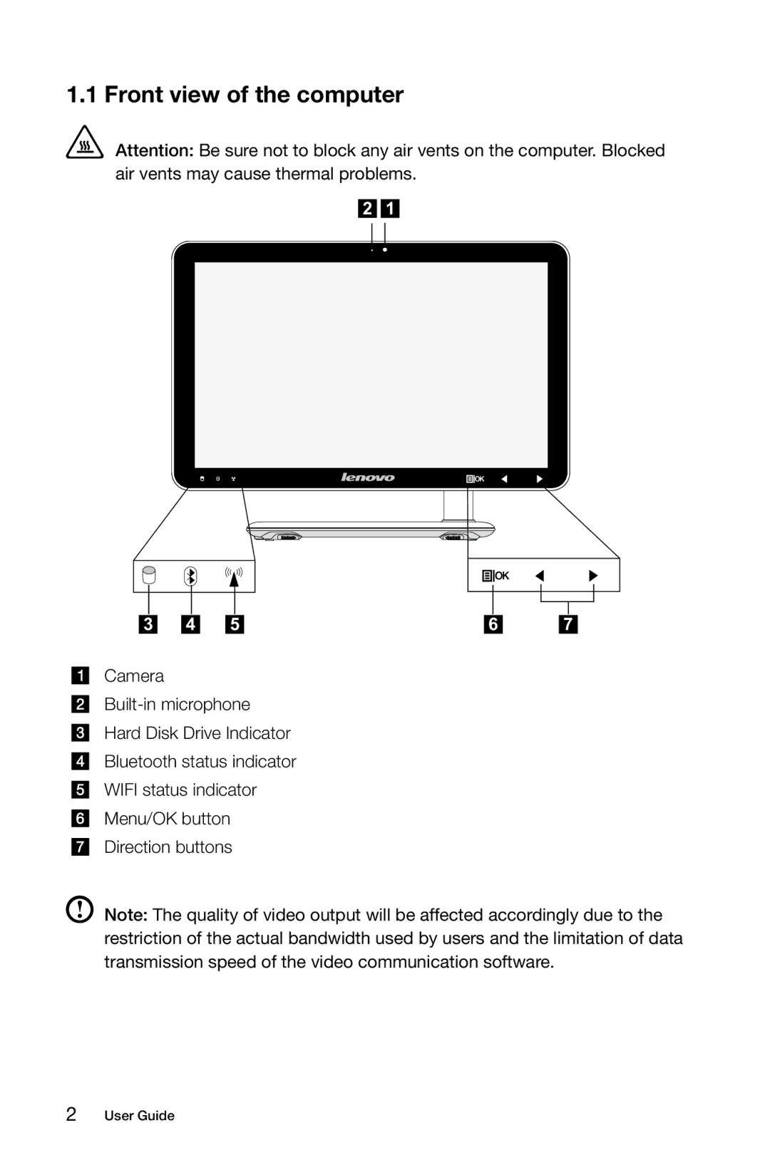 Lenovo A3 manual Front view of the computer 