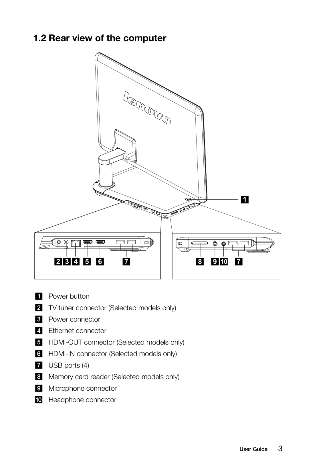 Lenovo A3 manual Rear view of the computer 