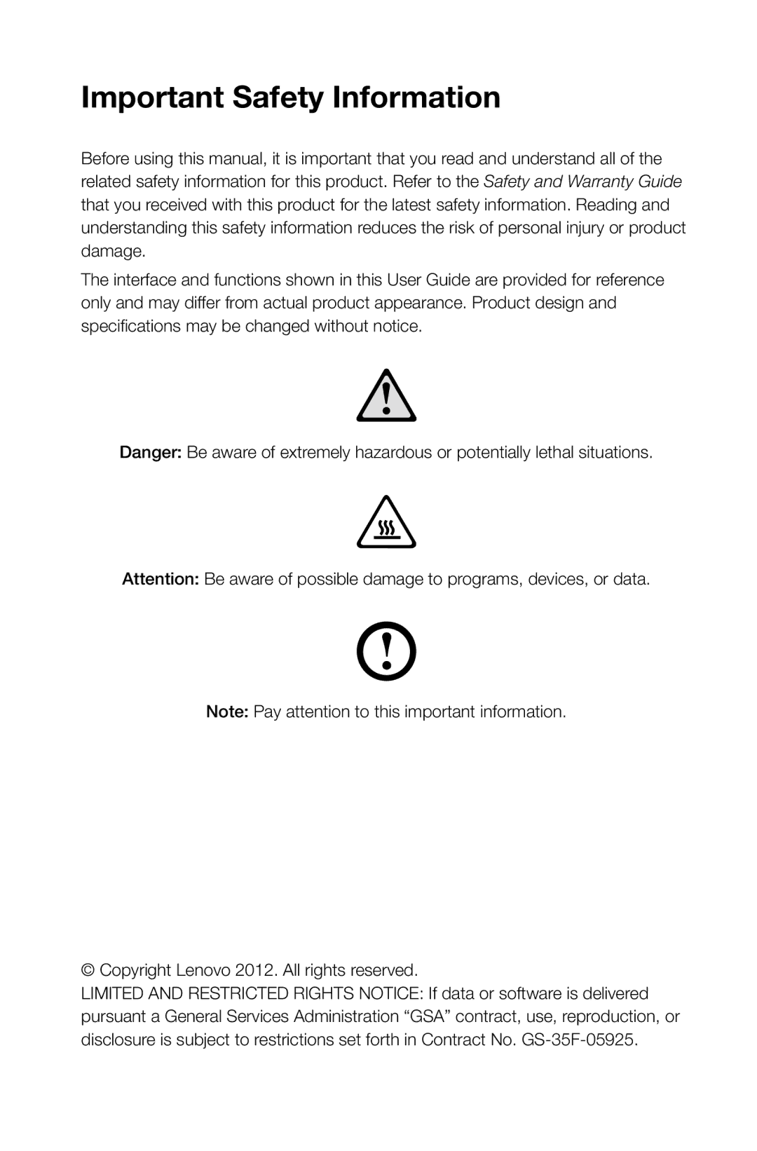 Lenovo A5 manual Important Safety Information 