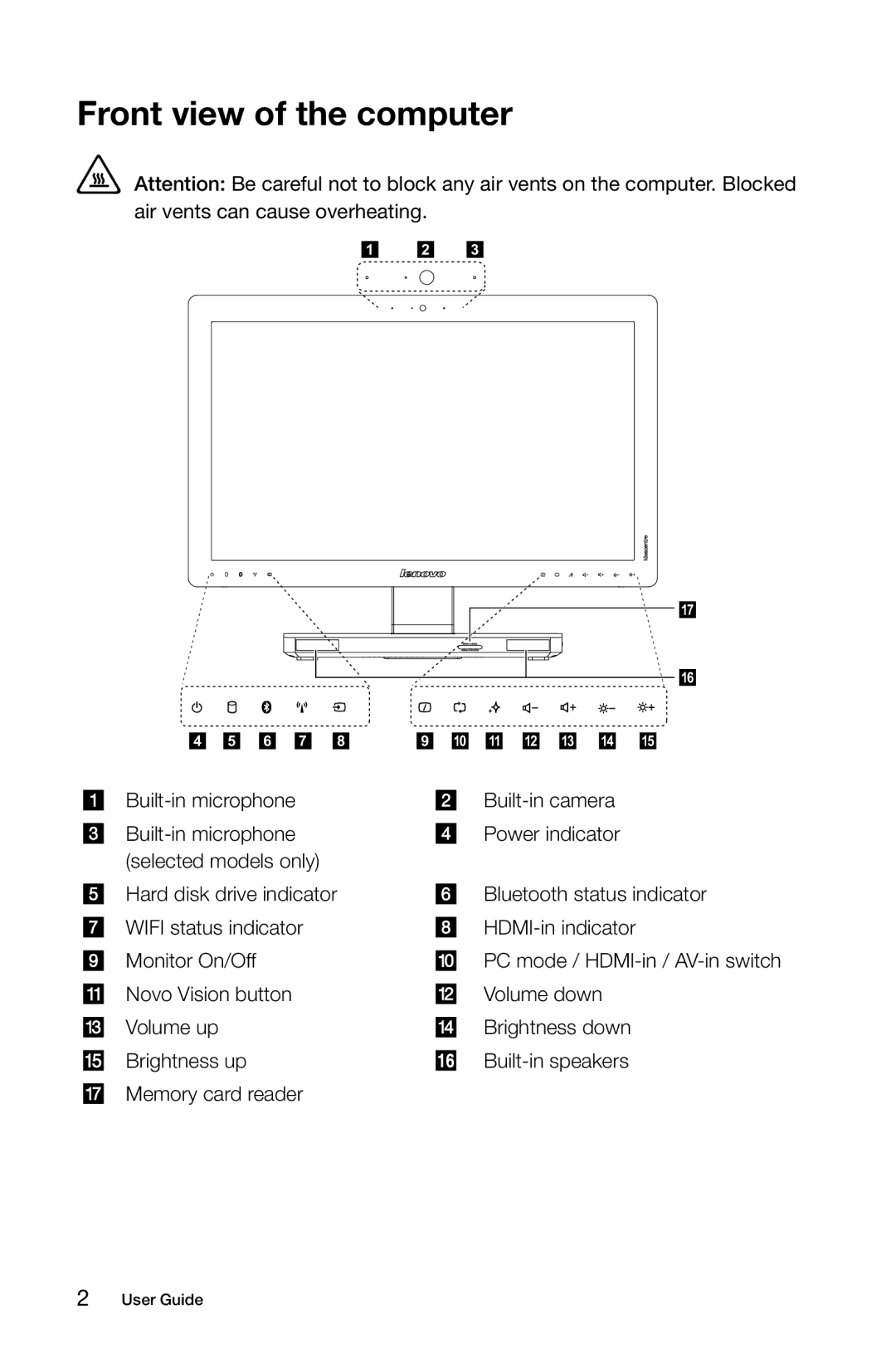 Lenovo A5 manual Front view of the computer 