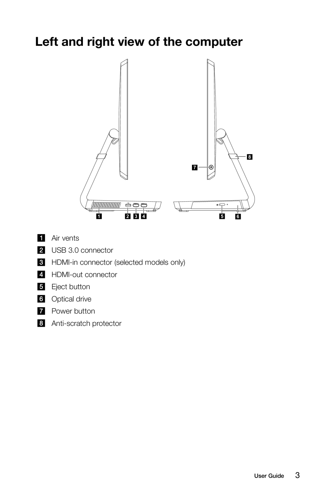 Lenovo A5 manual Left and right view of the computer 