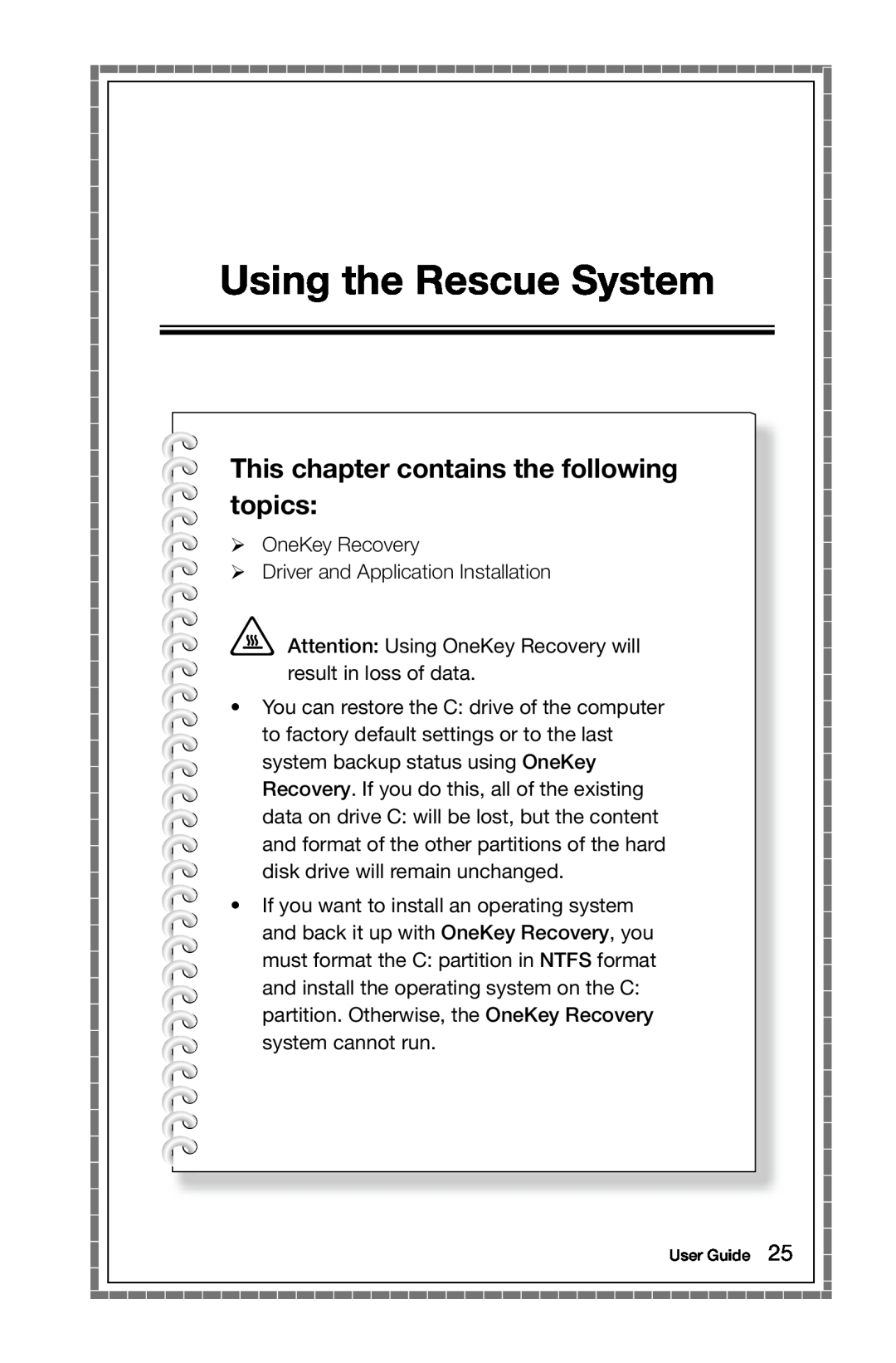 Lenovo A7 manual Using the Rescue System, This chapter contains the following topics 