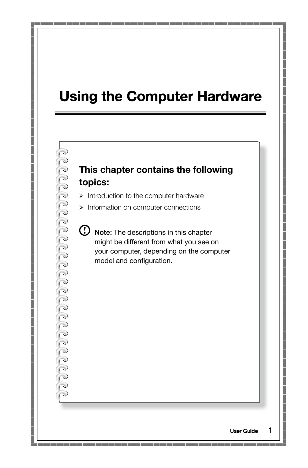 Lenovo A7 manual Using the Computer Hardware, This chapter contains the following topics, User Guide 