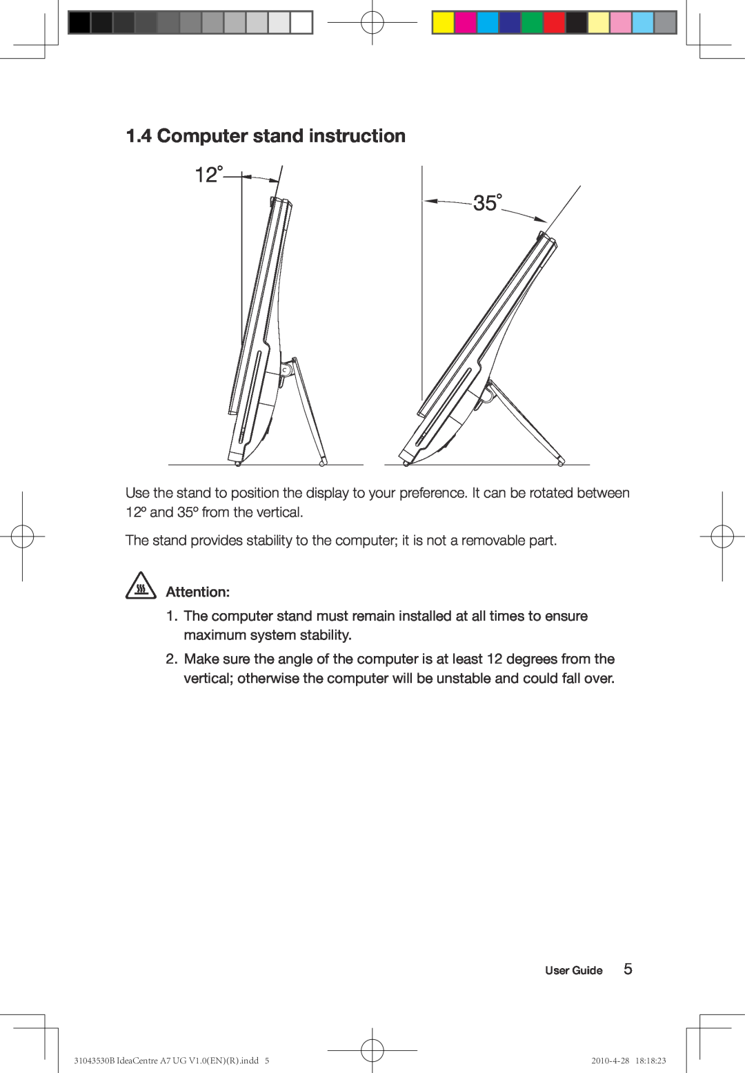 Lenovo A7 manual 12˚ 35˚, Computer stand instruction 