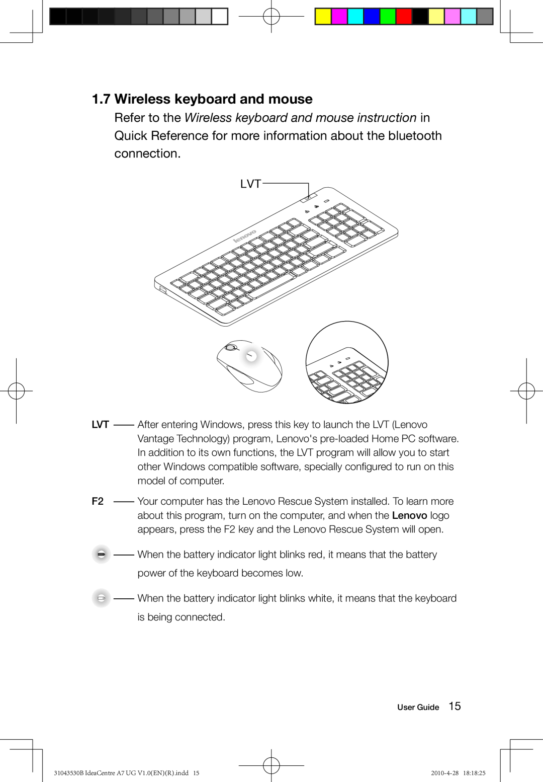 Lenovo A7 manual Wireless keyboard and mouse 