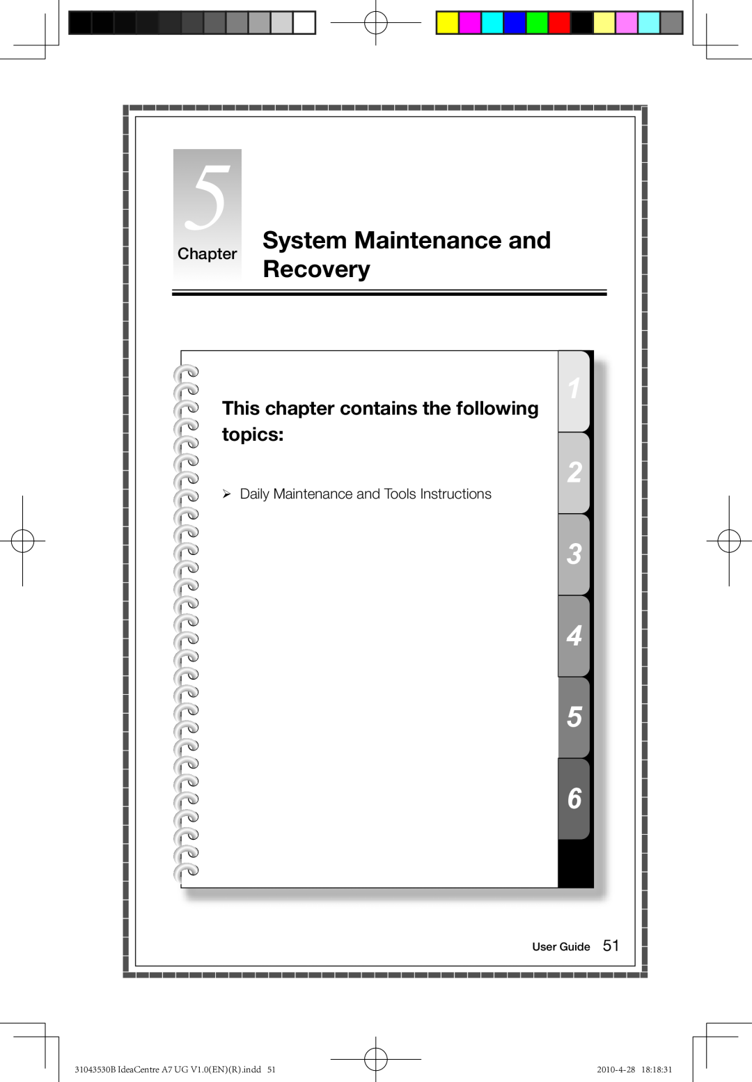 Lenovo A7 System Maintenance and, Recovery, This chapter contains the following topics, Chapter, User Guide, 2010-4-28 