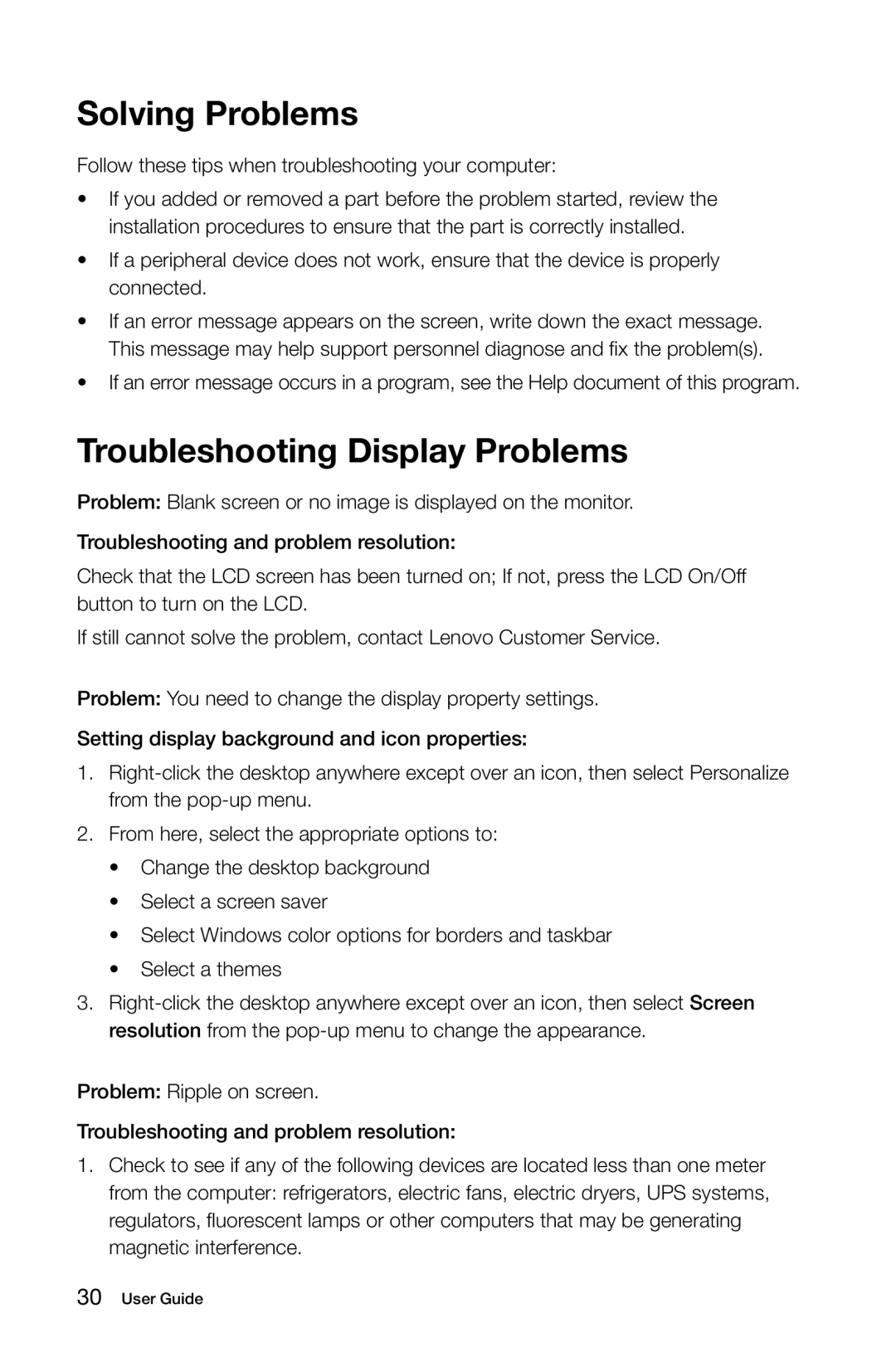 Lenovo A7 manual Solving Problems, Troubleshooting Display Problems 
