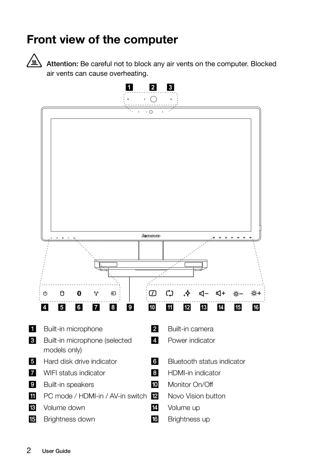 Lenovo A7 manual Front view of the computer 