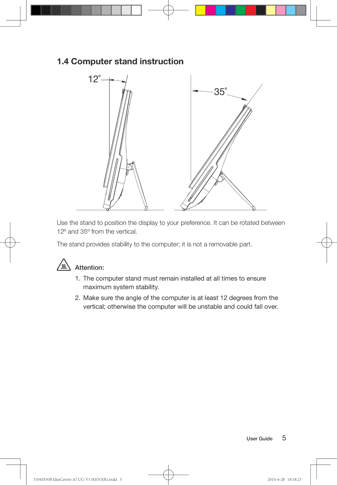 Lenovo A7 manual 12˚ 35˚, Computer stand instruction 