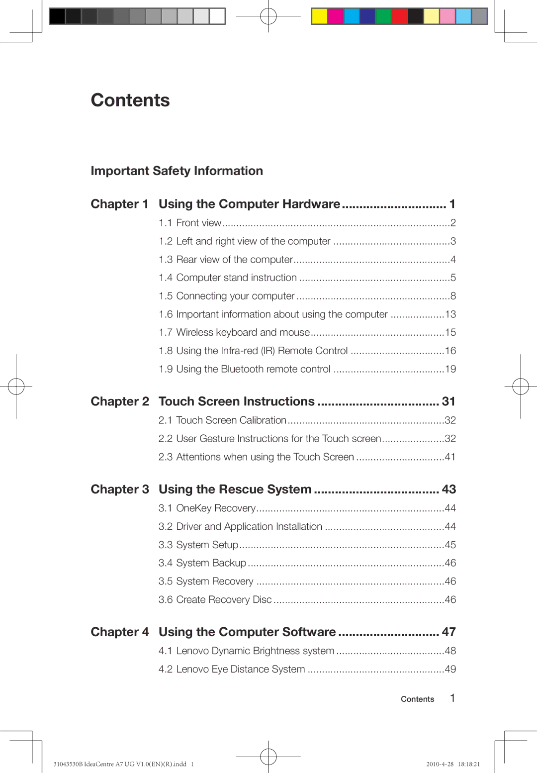 Lenovo A7 manual Contents 