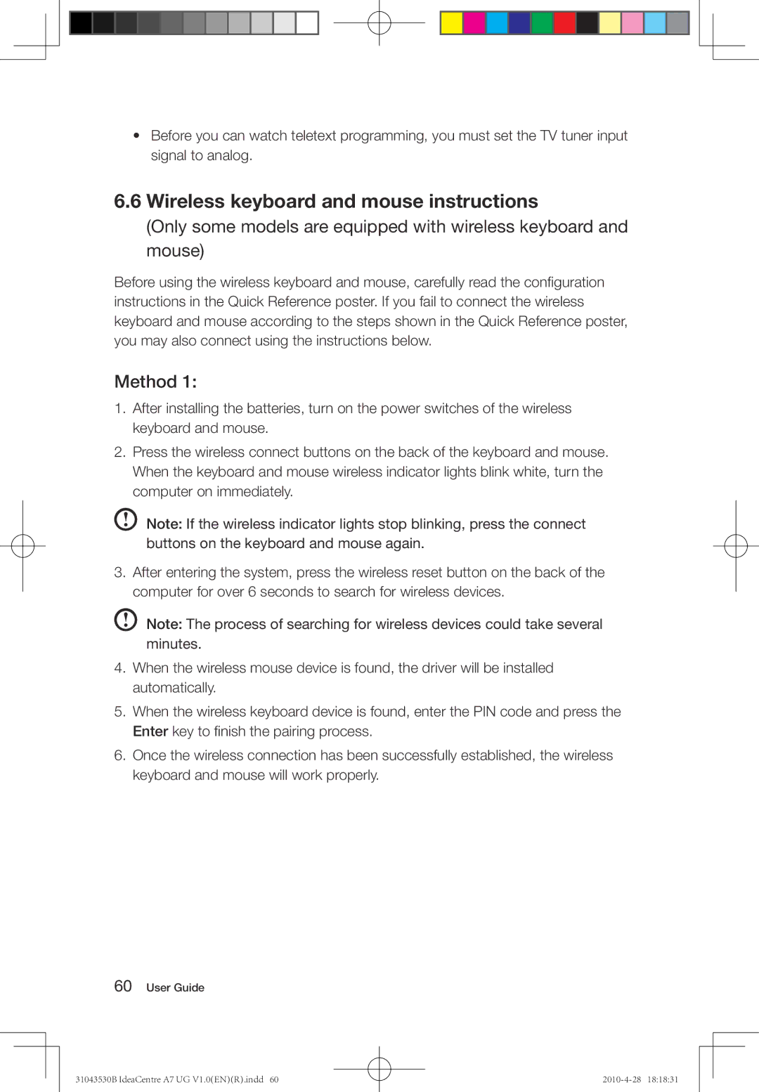 Lenovo A7 manual Wireless keyboard and mouse instructions, Method 