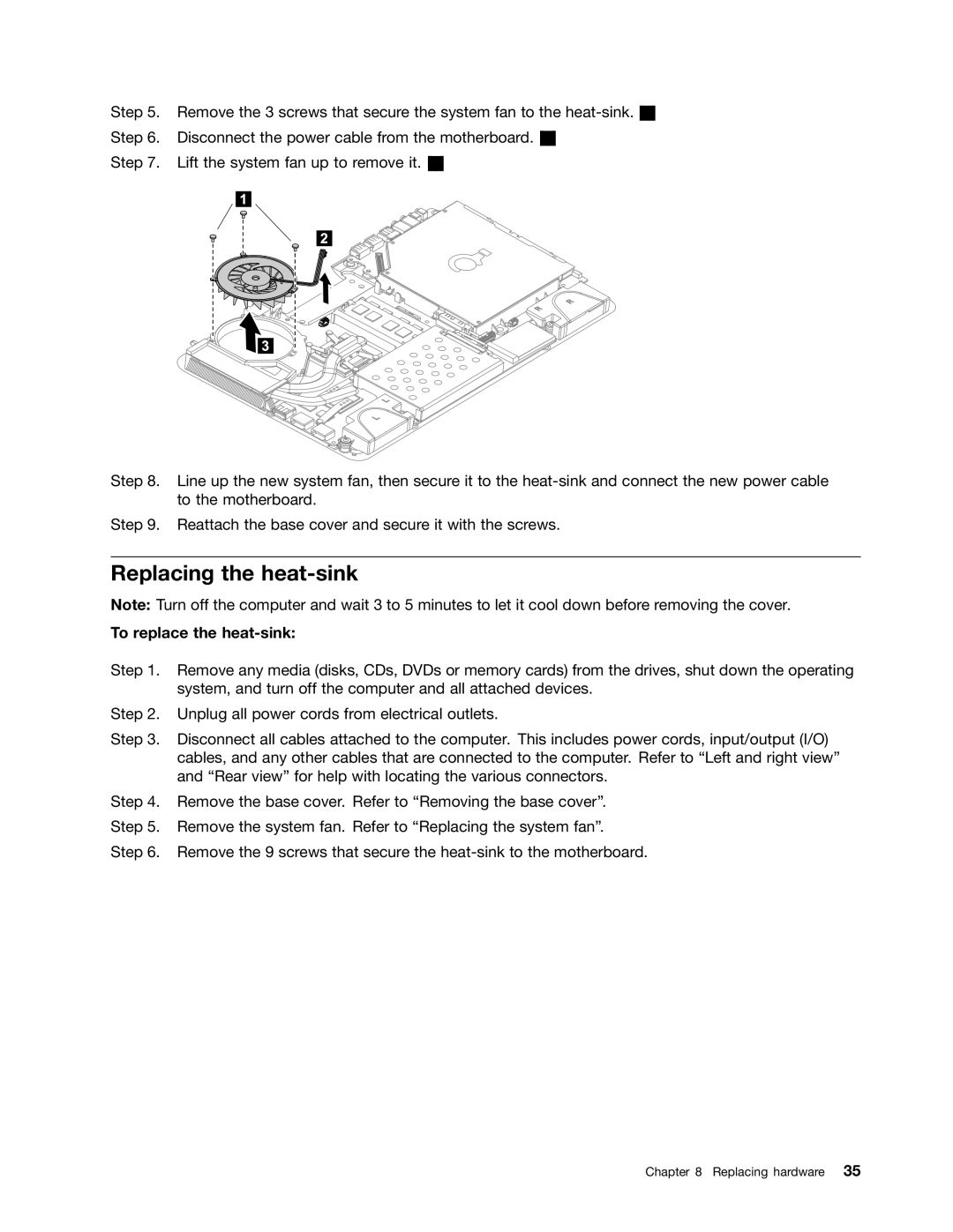 Lenovo A720 manual Replacing the heat-sink, To replace the heat-sink 