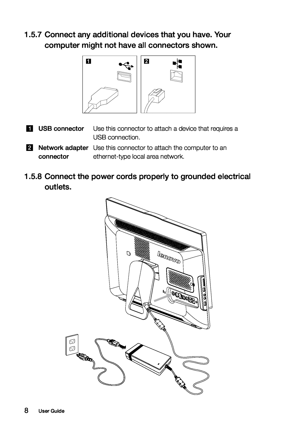Lenovo 10051, B3 Connect the power cords properly to grounded electrical outlets, Network adapter, connector, User Guide 