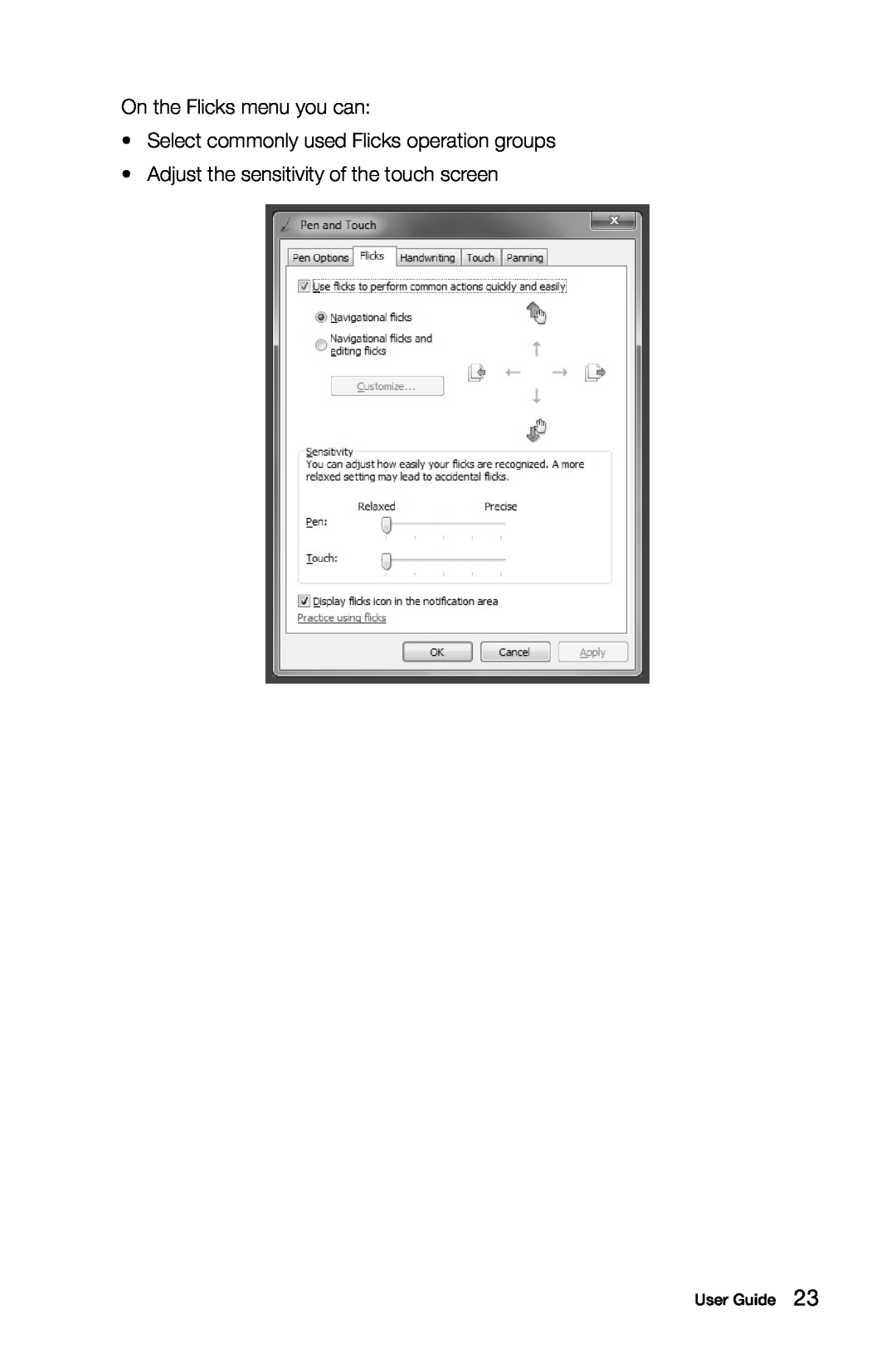Lenovo 10051, B3, 10052 manual On the Flicks menu you can, Select commonly used Flicks operation groups, User Guide 