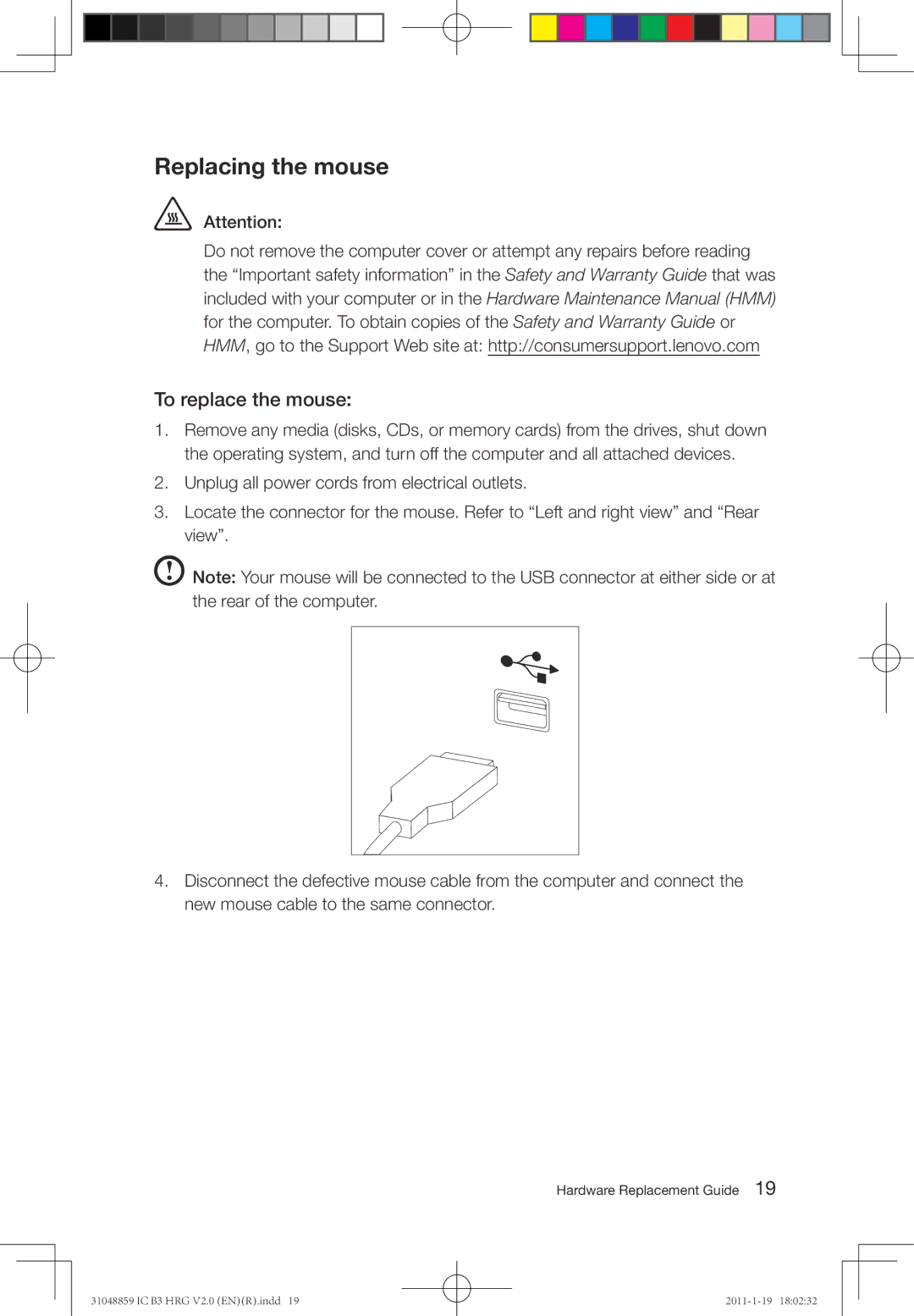 Lenovo B3 manual Replacing the mouse, To replace the mouse 