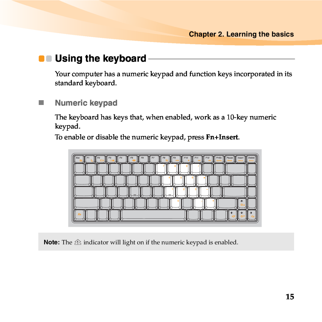 Lenovo B450 manual Using the keyboard, „Numeric keypad 