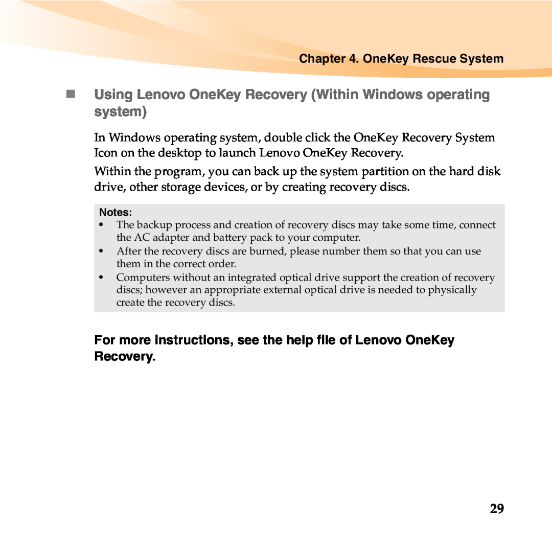 Lenovo B450 manual OneKey Rescue System 