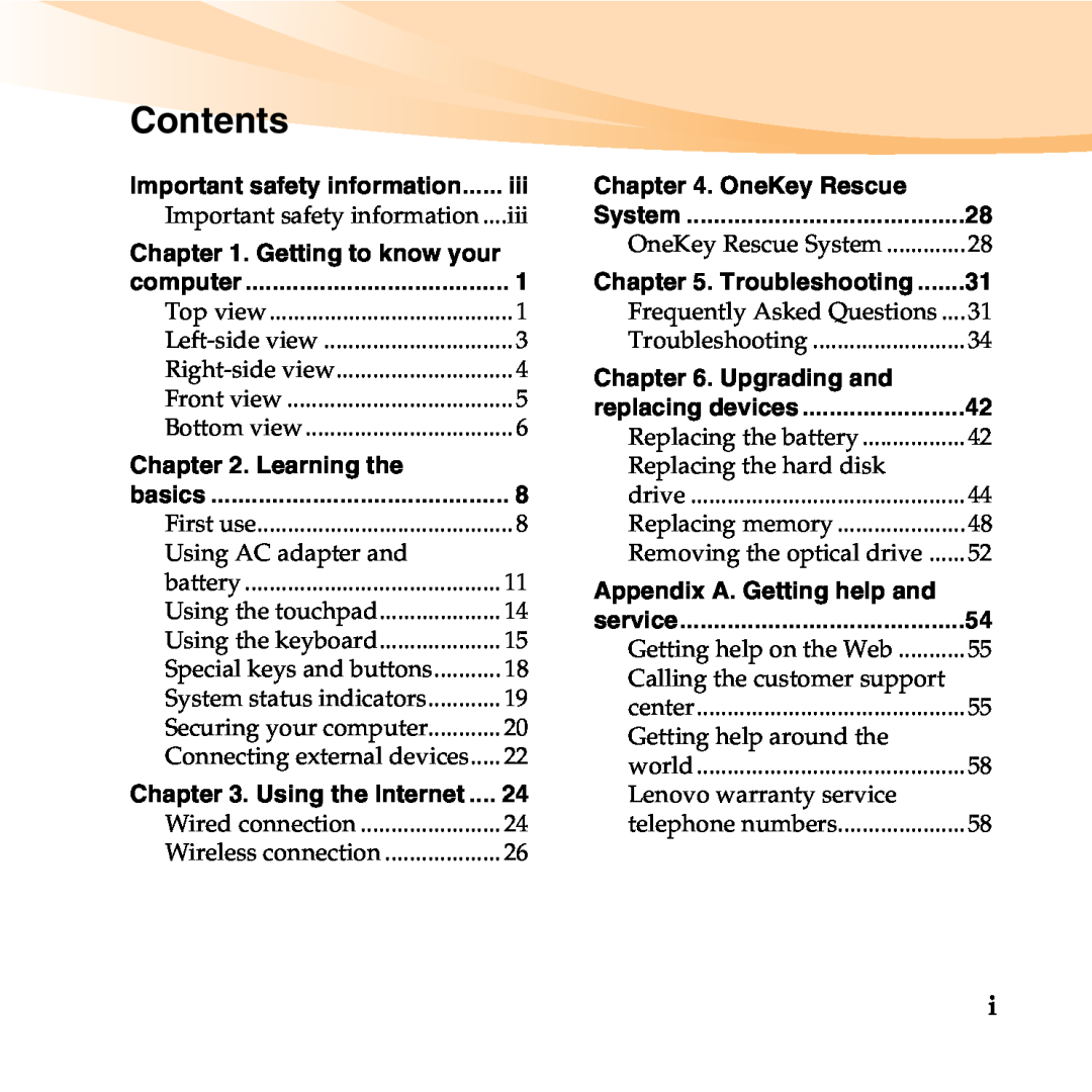 Lenovo B450 manual Contents 