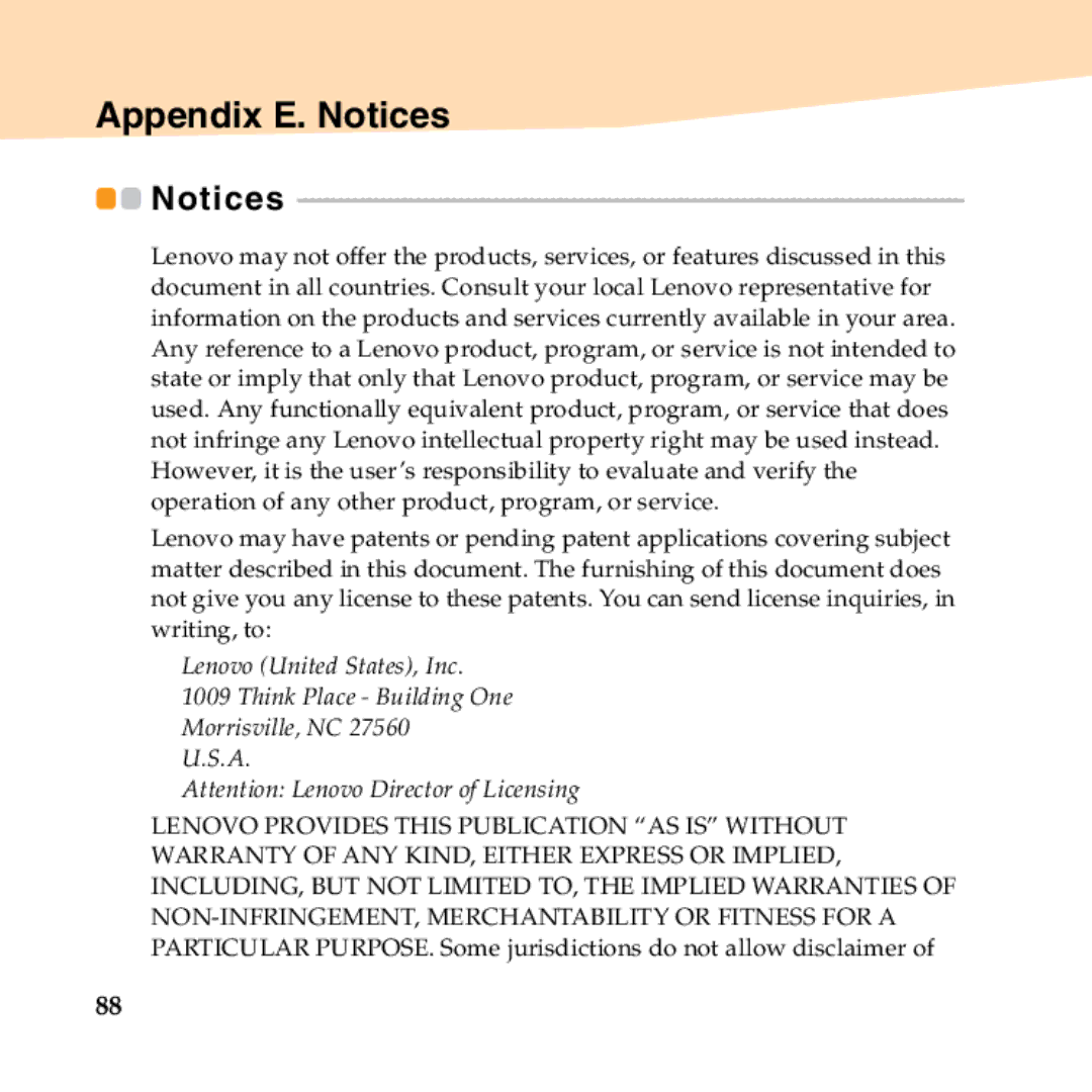 Lenovo B450 manual Appendix E. Notices 