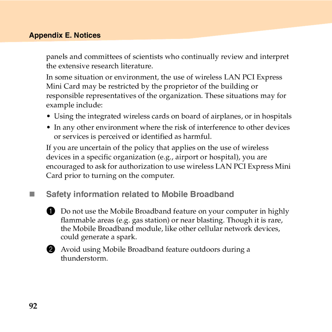 Lenovo B450 manual „ Safety information related to Mobile Broadband 