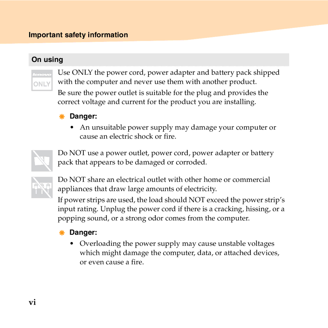 Lenovo B450 manual Important safety information On using 