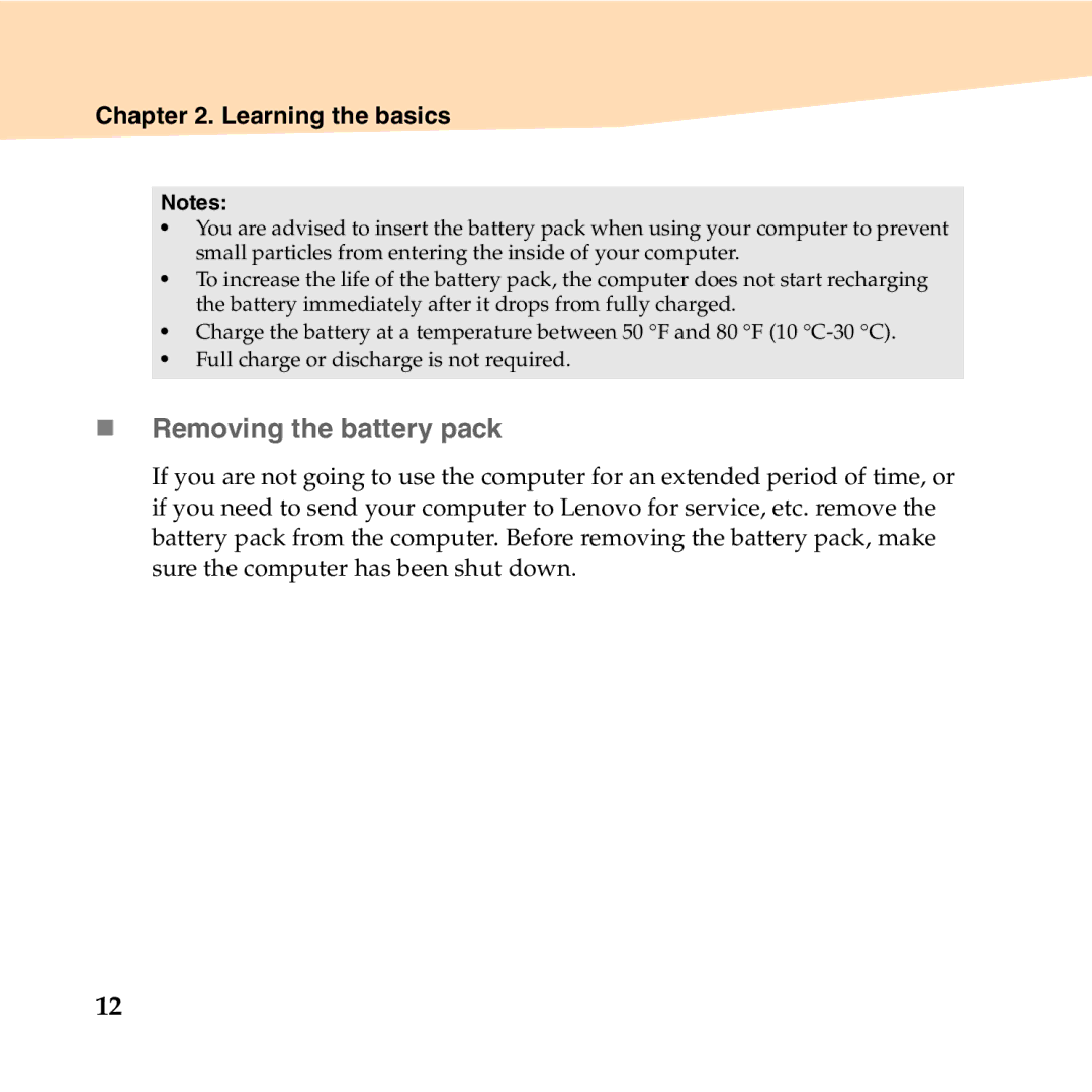 Lenovo B450 manual „ Removing the battery pack 