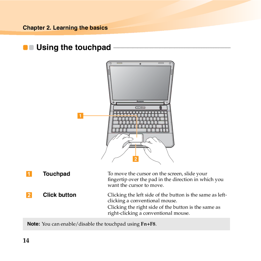 Lenovo B450 manual Using the touchpad, Click button 