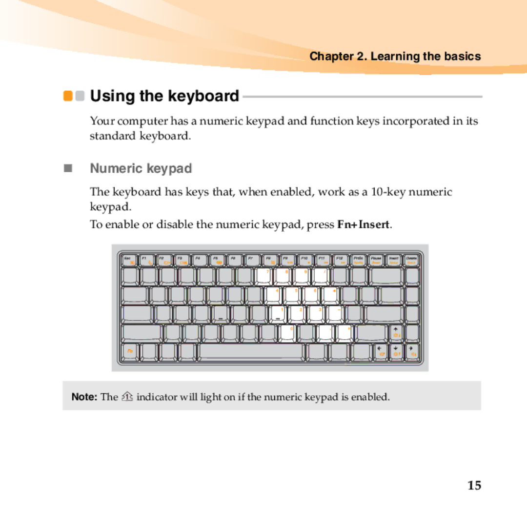 Lenovo B450 manual Using the keyboard, „ Numeric keypad 