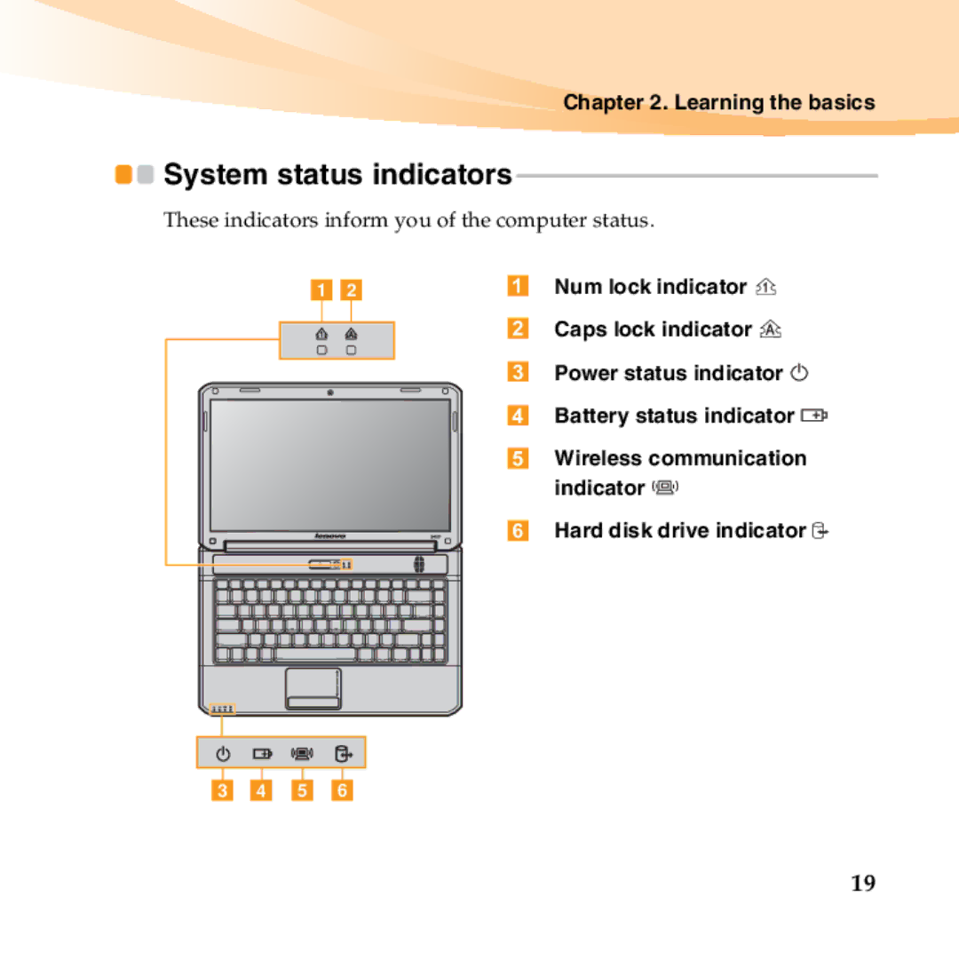 Lenovo B450 manual System status indicators, Hard disk drive indicator 