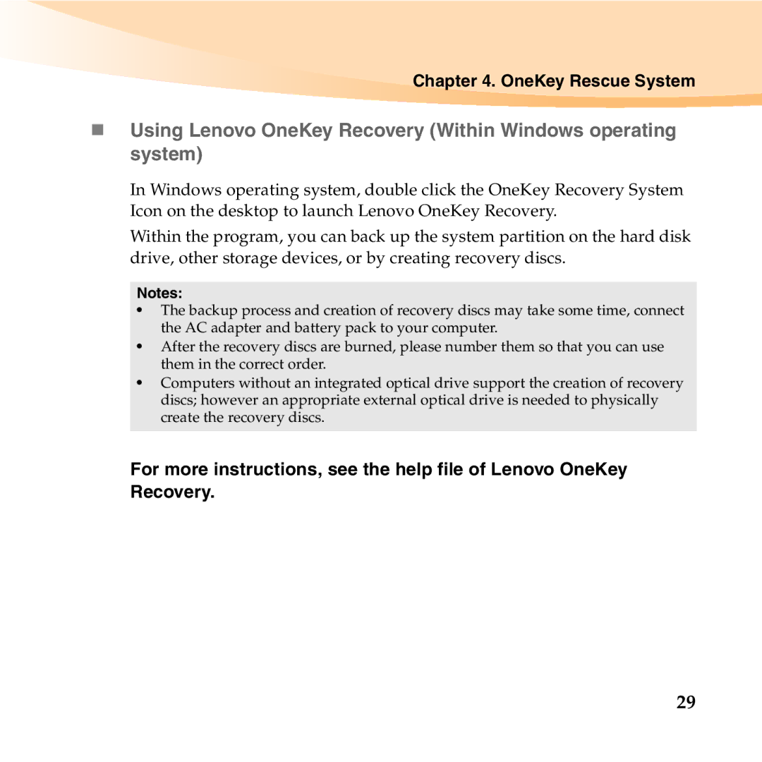 Lenovo B450 manual OneKey Rescue System 