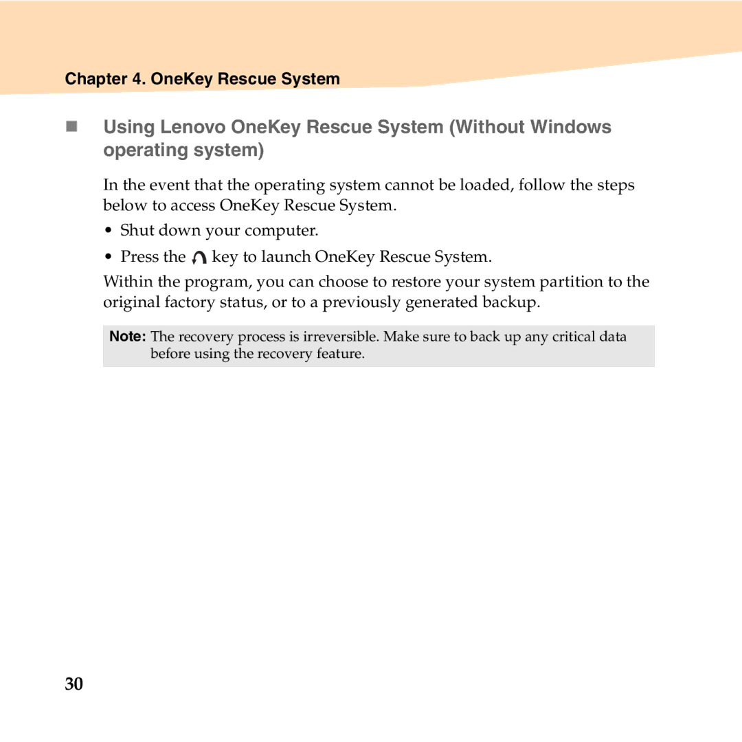 Lenovo B450 manual OneKey Rescue System 