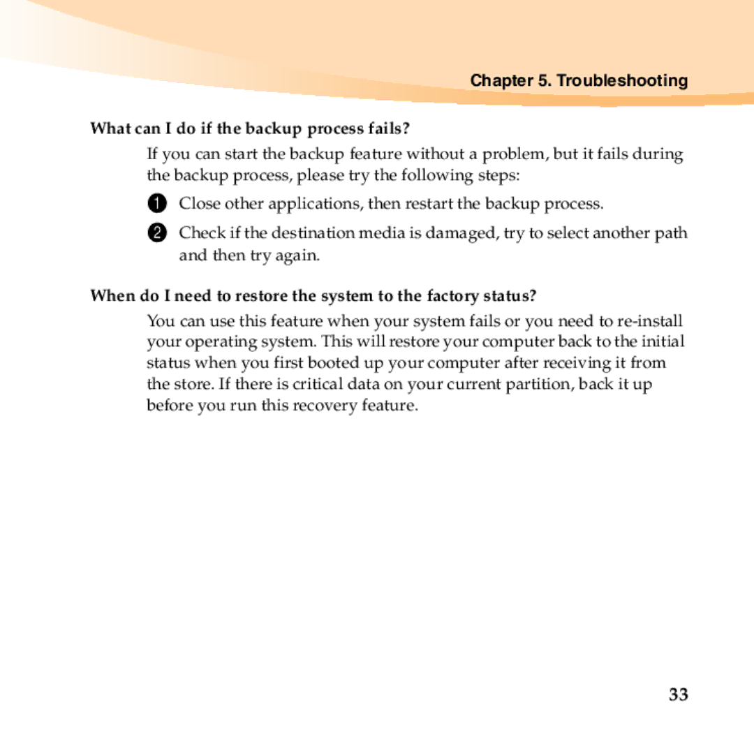 Lenovo B450 manual What can I do if the backup process fails? 