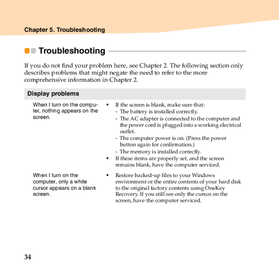 Lenovo B450 manual Troubleshooting, Display problems 