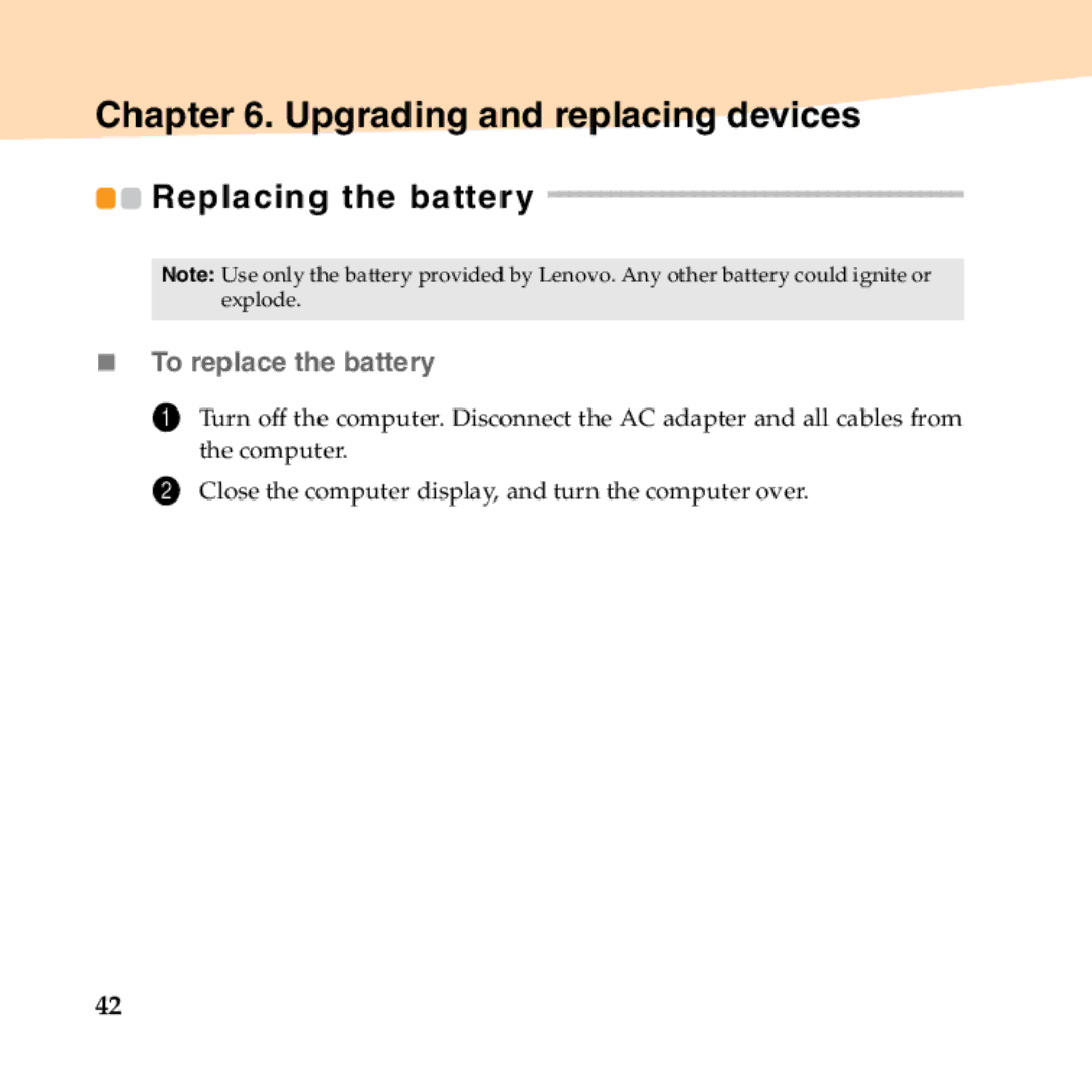 Lenovo B450 manual Upgrading and replacing devices, „ To replace the battery 