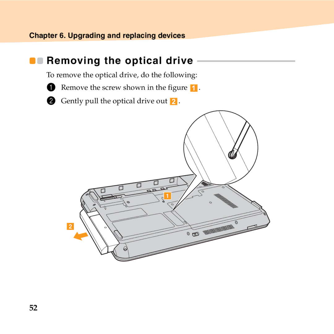 Lenovo B450 manual Removing the optical drive 