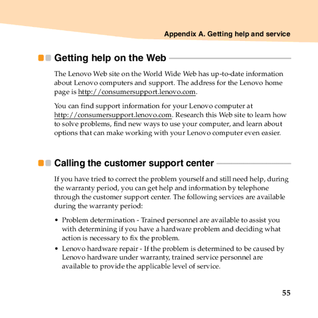 Lenovo B450 manual Getting help on the Web, Appendix A. Getting help and service 