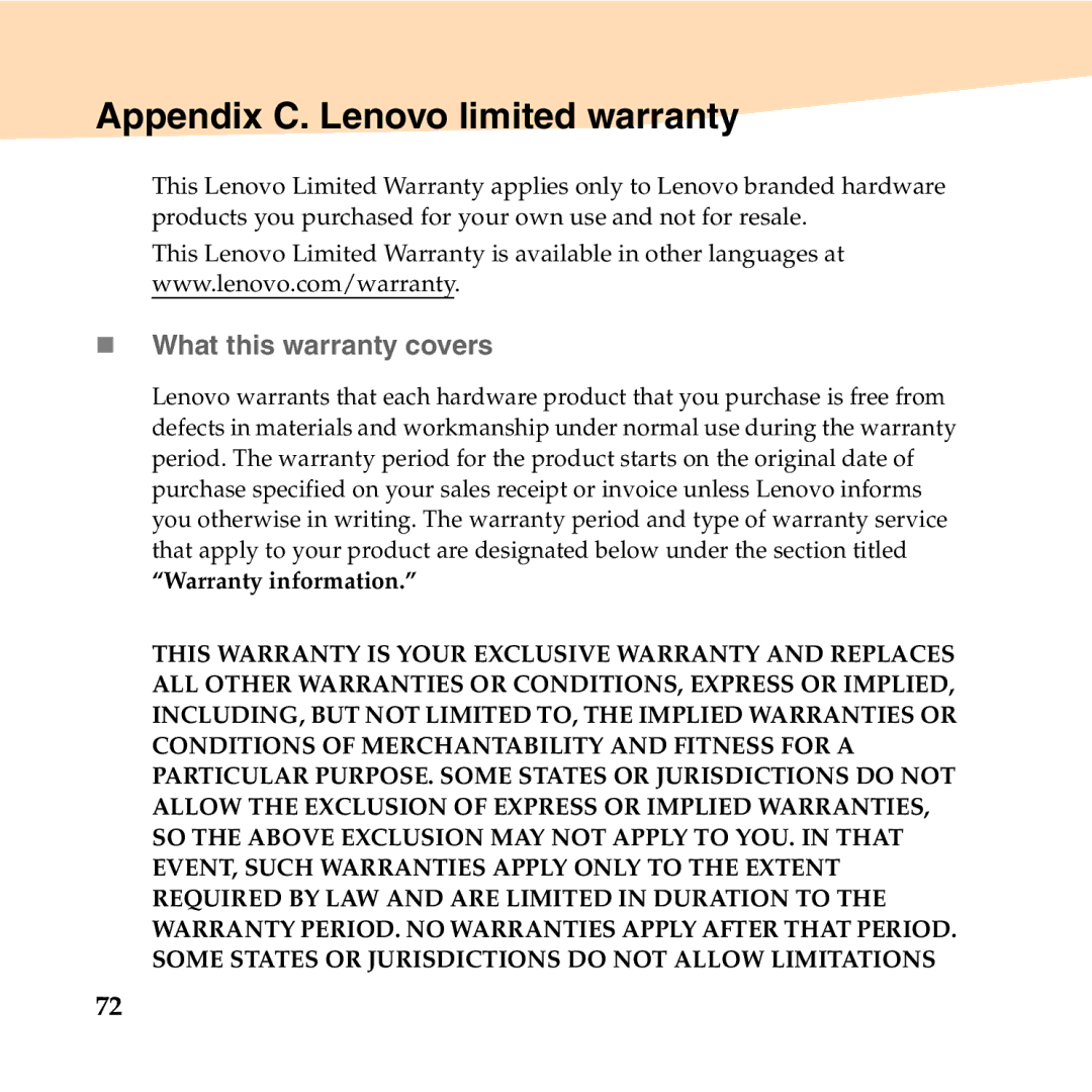 Lenovo B450 manual Appendix C. Lenovo limited warranty, „ What this warranty covers 