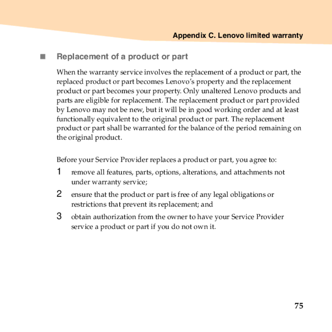 Lenovo B450 manual „ Replacement of a product or part 