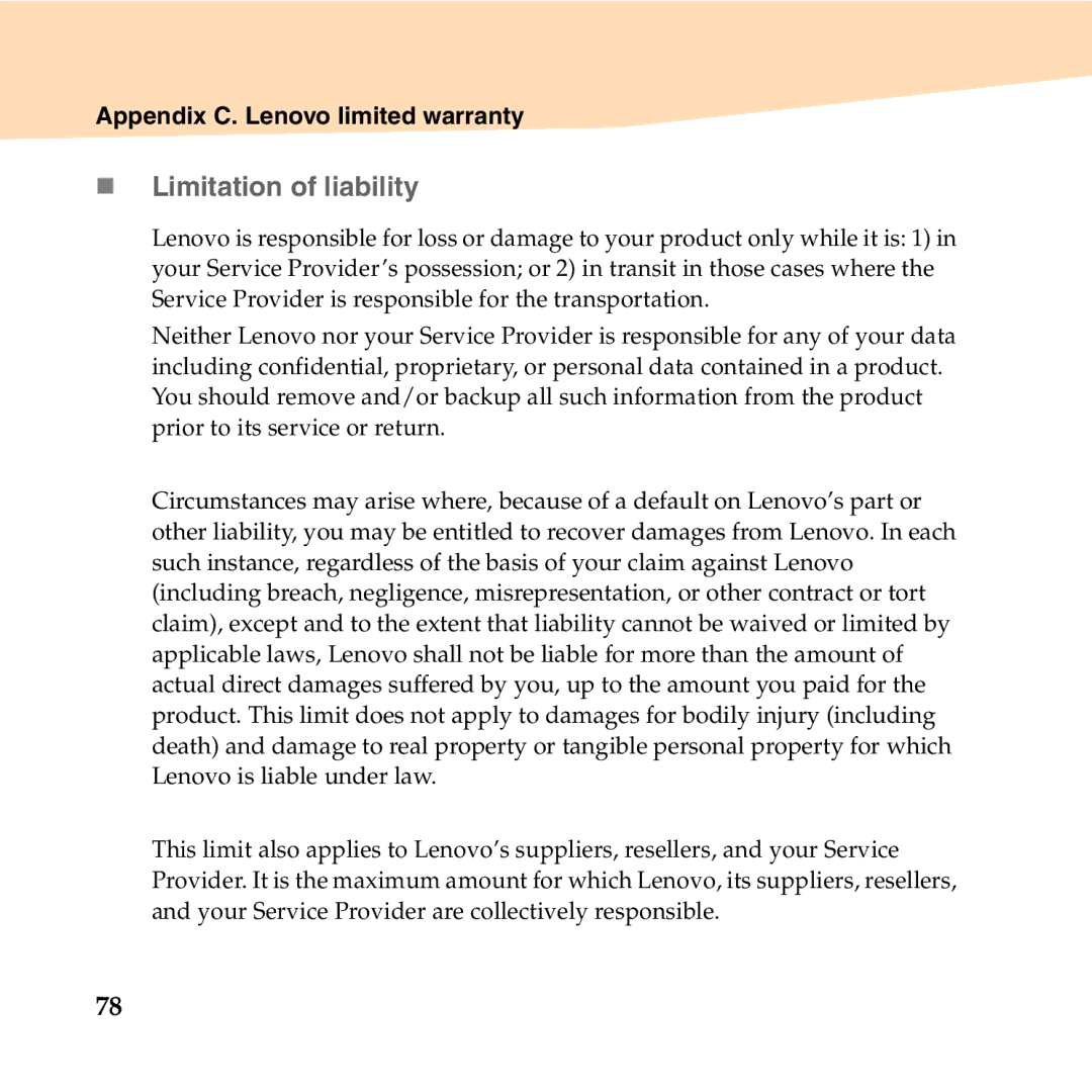 Lenovo B450 manual „ Limitation of liability 