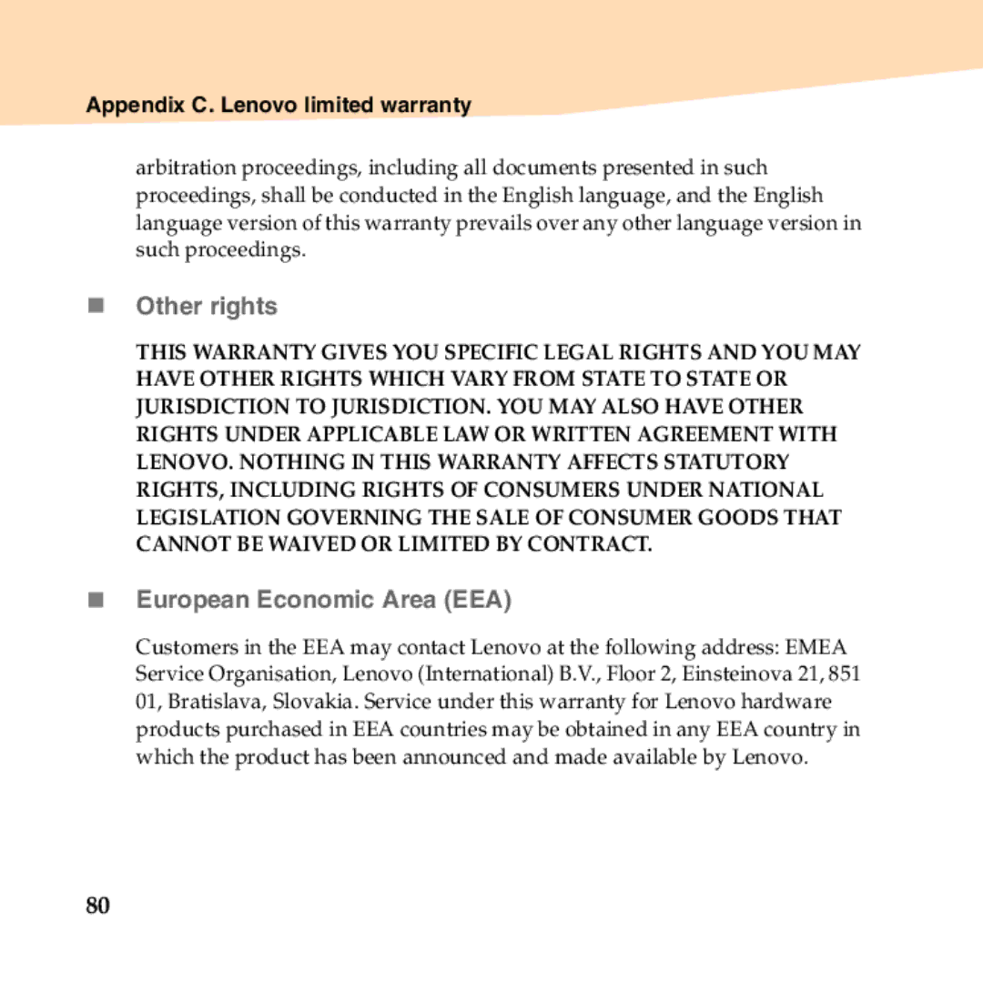 Lenovo B450 manual „ Other rights, „ European Economic Area EEA 