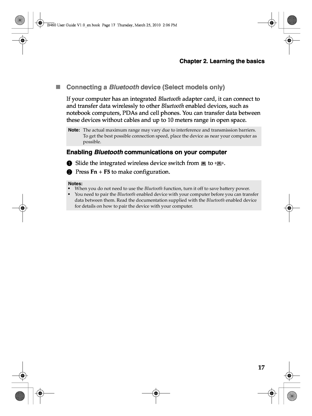 Lenovo B460 manual „ Connecting a Bluetooth device Select models only, Enabling Bluetooth communications on your computer 