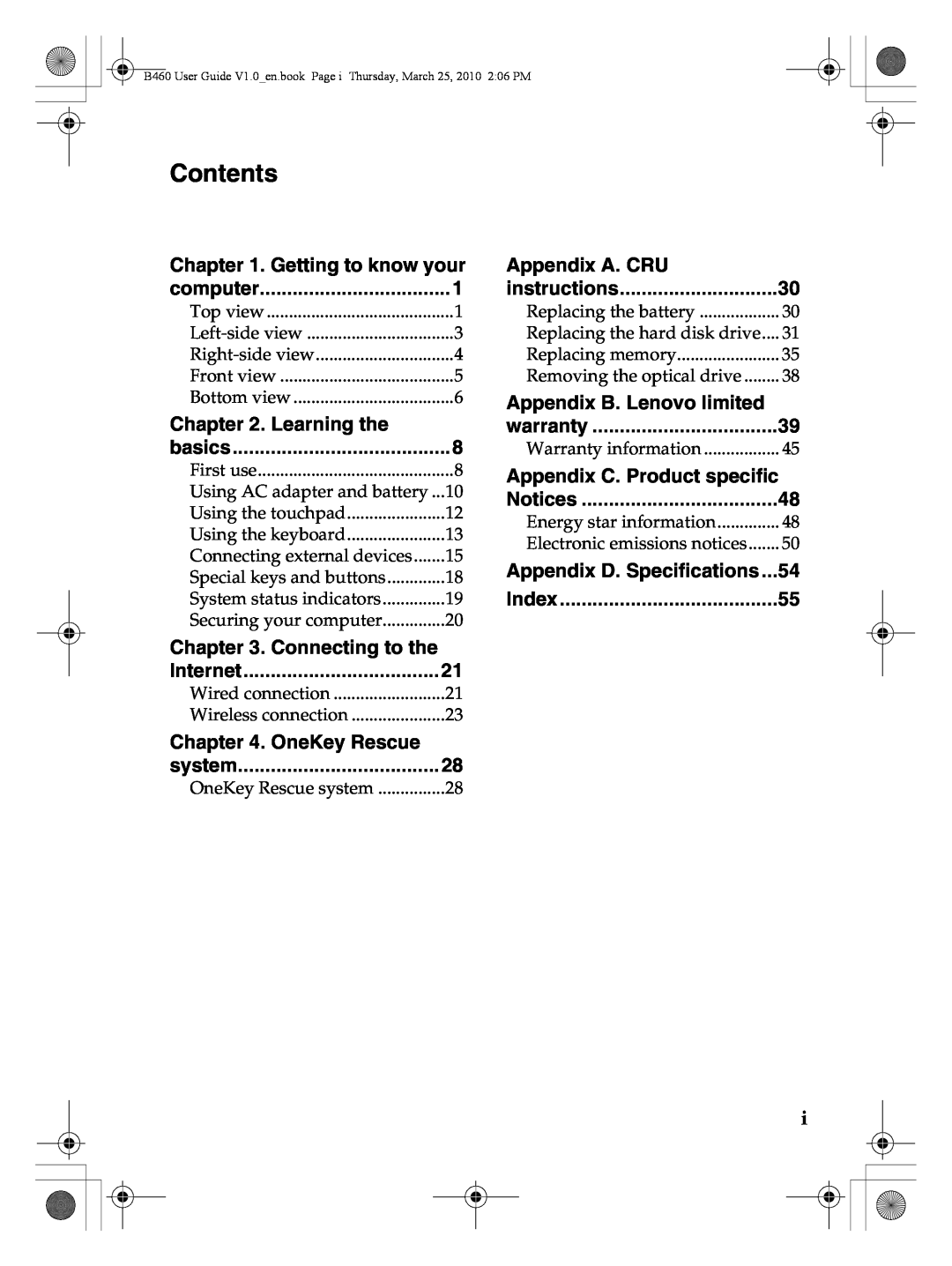 Lenovo B460 manual Contents 