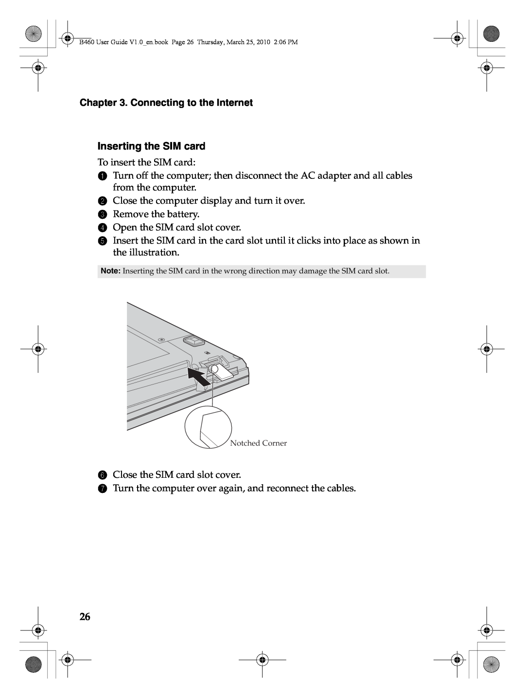 Lenovo B460 manual Inserting the SIM card, Connecting to the Internet 