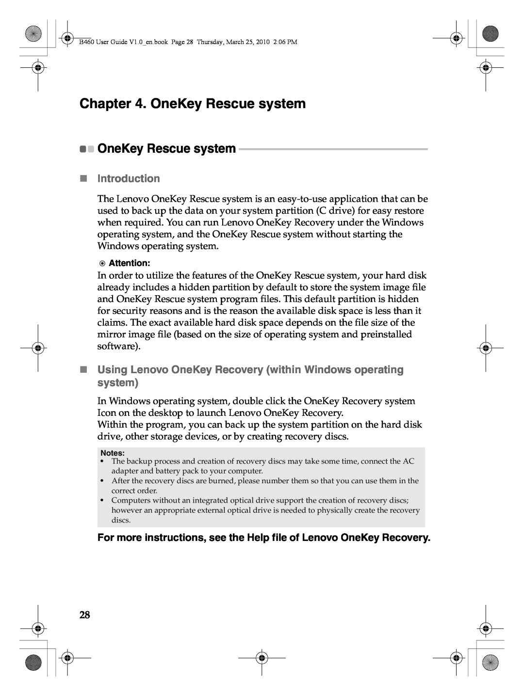 Lenovo B460 manual OneKey Rescue system, „ Introduction, „ Using Lenovo OneKey Recovery within Windows operating system 